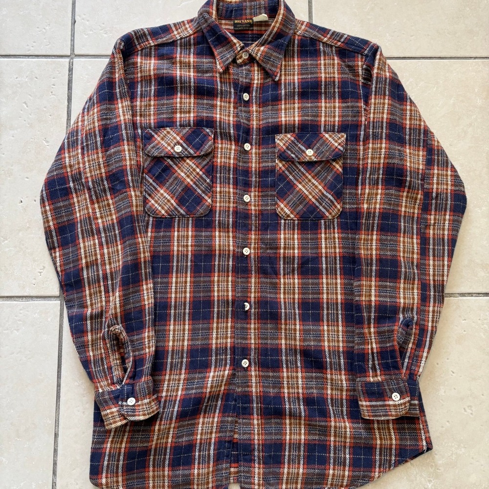 Vintage Big Yank Flannel Shirt Mens XL Blue Orange Plaid Cotton Workwear USA